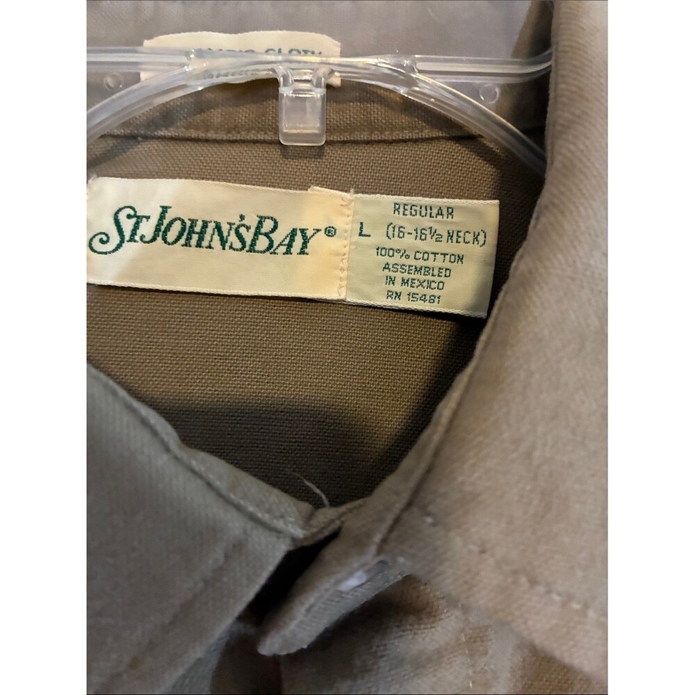 St. John's Bay Beige Button-Up Cotton Shirt - Picture 2 of 3
